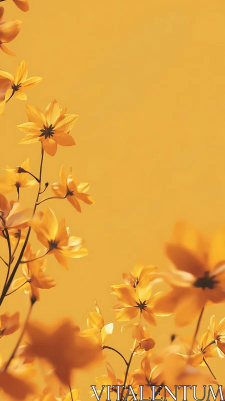 Golden Flowers Against Warm Yellow Sky