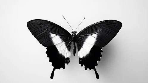 High-contrast black swallowtail butterfly with bilateral symmetry
