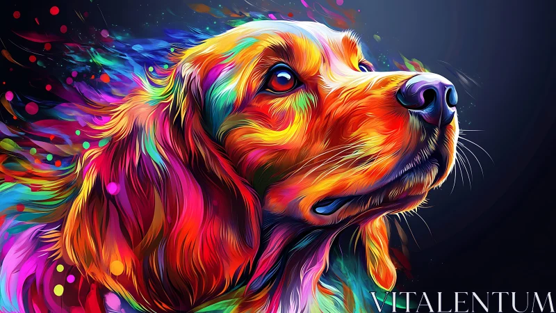 Color-saturated dog portrait in flowing digital strokes.