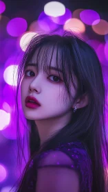 Midnight portrait glows softly in dreamy violet lights