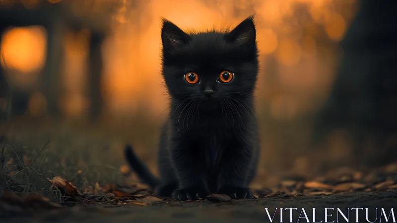Obsidian Kitten Commands Twilight's Amber Gaze Alone