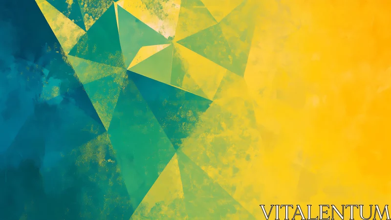 Geometric teal and yellow abstract gradient background.