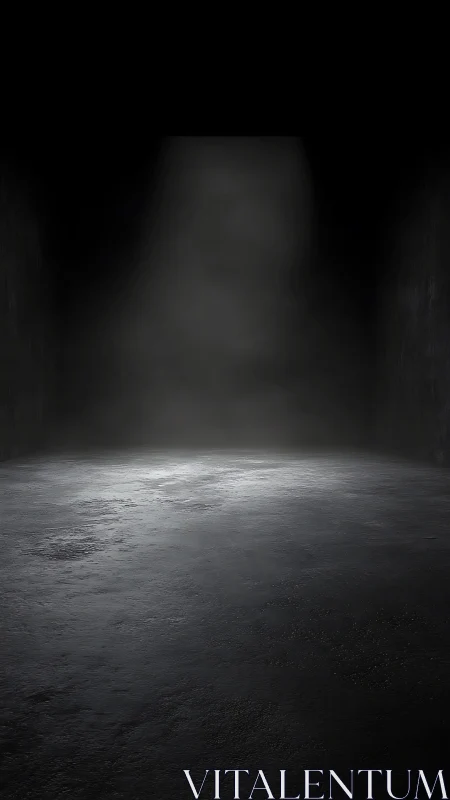 Isolated concrete floor under single overhead spotlight in darkness