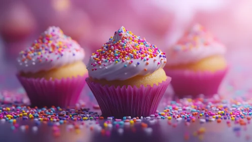 Pastel Frosted Cupcakes with Rainbow Sprinkles