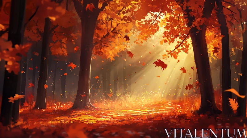 Radiant Autumn Forest Path Illuminated by Golden Sunlight
