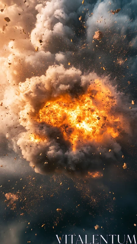Catastrophic Explosion Against Stormy Atmospheric Backdrop.