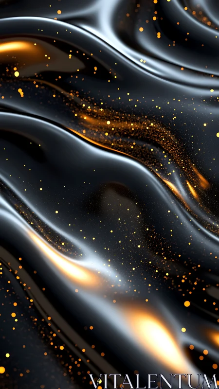 Velvety black waves glowing with golden stardust warmth.