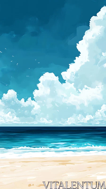 Cloud-laden sky stretches above a tranquil turquoise sea.