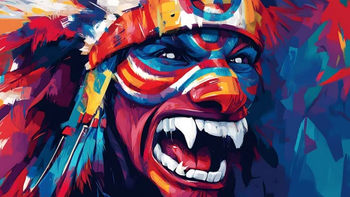 Digitally rendered stylized headshot depicts masked shouting face