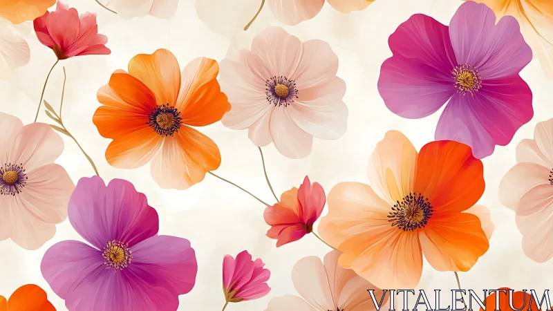 Vibrant Cosmos Flowers: Digital Botanical Illustration with Gradient Petals