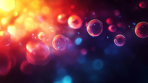 Glowing dreamlike bubbles drifting through neon twilight.