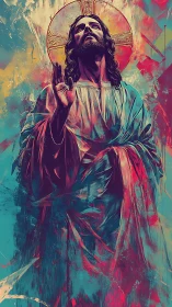 Christ figure rises in vivid abstract spiritual light