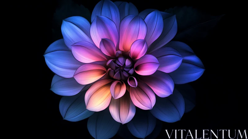 Neon Dahlia Blooms in Impossible Gradients Against Darkness