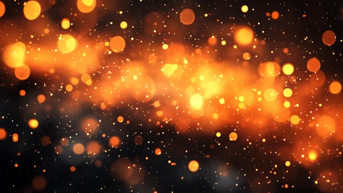 Orange bokeh light particles form dense glowing abstract field