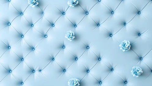 Elegant tufted blue leather texture with soft floral accents.