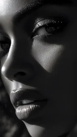 Monochrome close-up portrait captures dramatic facial contours