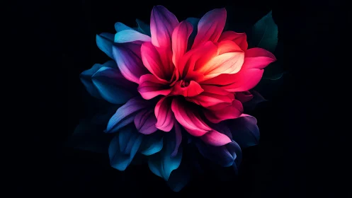 Neon Dahlia Bloom Against Darkness. Digital flower art.