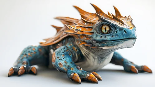 Blue and orange reptilian creature with segmented spines.