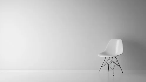 Minimalist White Chair with Metal Legs in Neutral Space.
