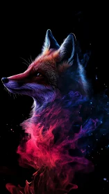Fox profile rendered with neon smoke and dark background.
