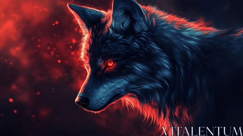 Bioluminescent wolf portrait rendered with high contrast rim lighting