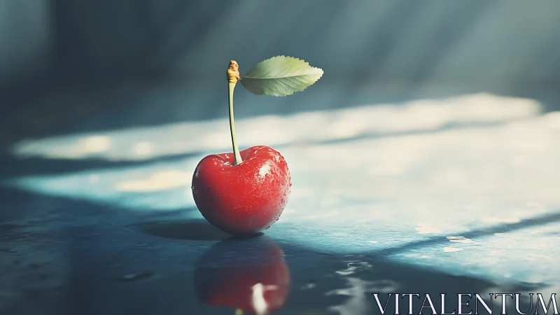Sunlit cherry standing tall on a quiet blue morning.