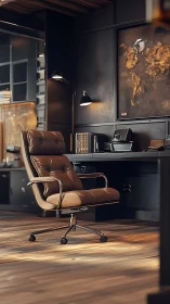 Soft leather desk chair invites calm focus in a modern office
