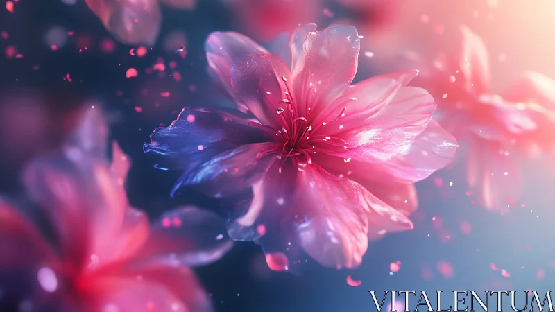 Luminous Flowers Dance in Ethereal Pink and Blue Light.