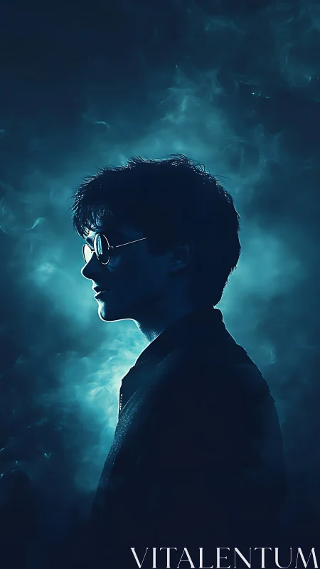 Quiet blue-lit silhouette of a thoughtful dreamer at dusk.