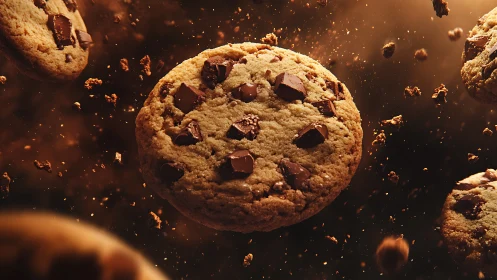 Galactic cookie orbits through a glowing storm of crumbs