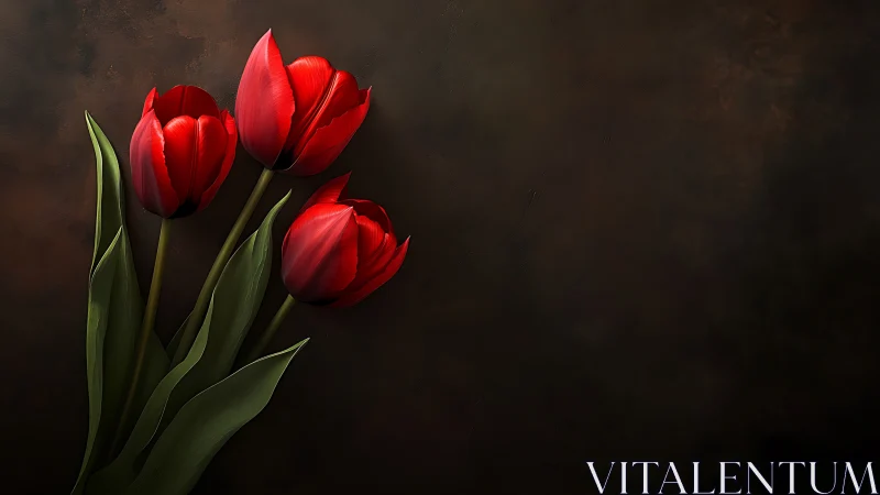 Three Red Tulips with Dramatic Backlighting and Volumetric Rendering