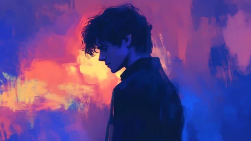 Soft silhouette in neon twilight clouds of color and quiet.