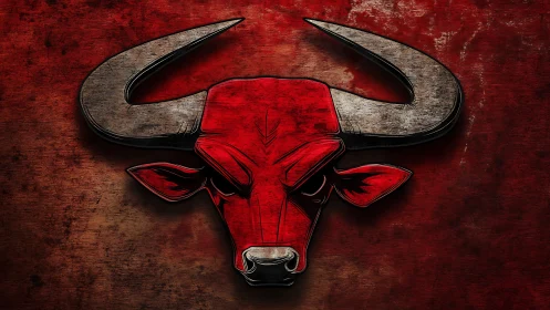 Metallic red bull emblem on distressed crimson backdrop.