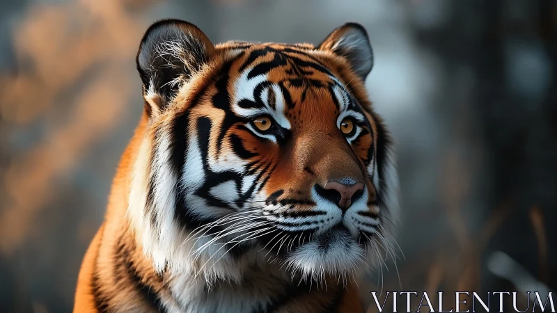 Amber-eyed forest monarch pausing in winter hush.