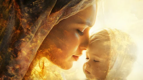 Golden hush between mother and child, wrapped in light.
