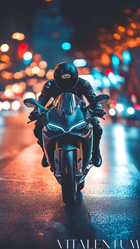Midnight sportbike charge under neon soaked city lights.