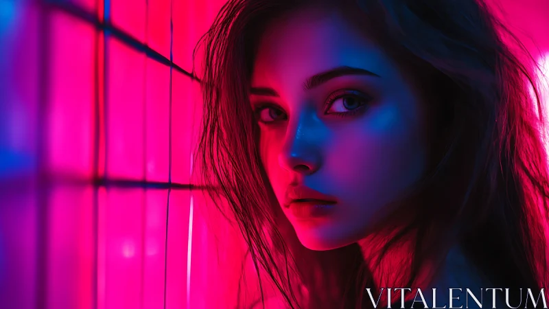 Neon edge portrait under magenta cyan volumetric lighting.