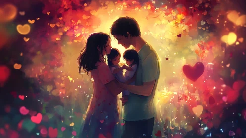 Hearts Aflame: A Family's Luminous Love Embrace.