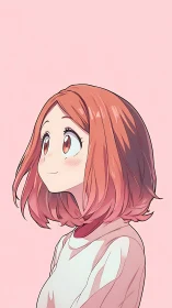 Side profile shows anime girl with short pink gradient hair
