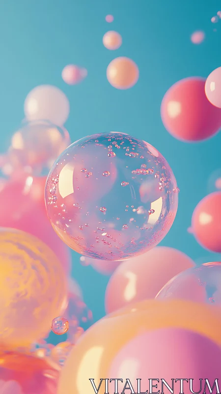 Translucent spheres float within a shallow depth of field