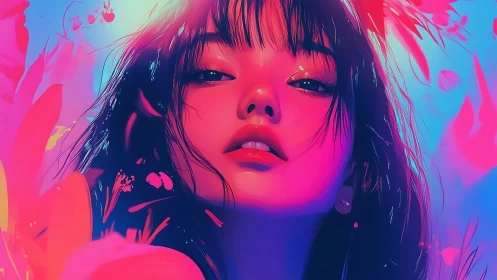 Neon-saturated digital portrait with high-chroma facial rendering.