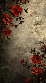 Red Floral Composition Against Textured Concrete Surface