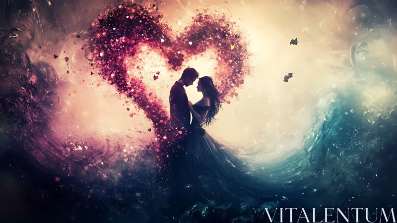 Two Hearts Dancing in Luminous Pink Particle Magic