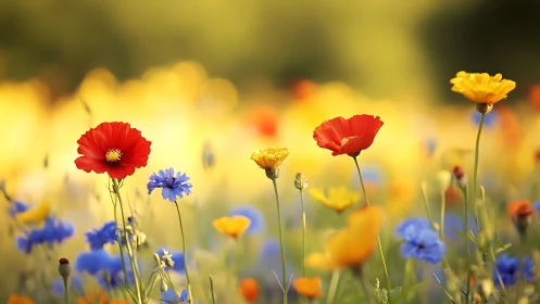Chromatic Wildflower Field Through Selective Focus Photography.