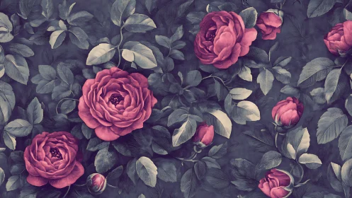 Vintage Garden Romance: Pink Roses Among Silvery Foliage