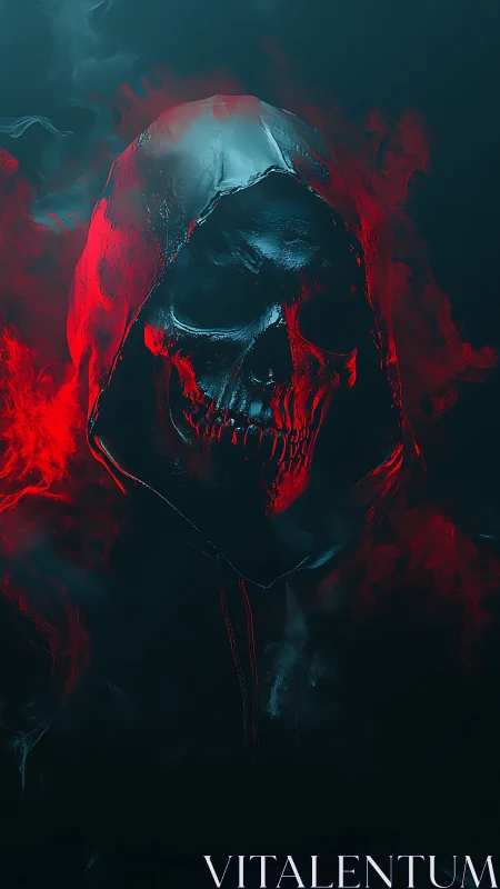 Hooded skull figure rendered with red accent lighting