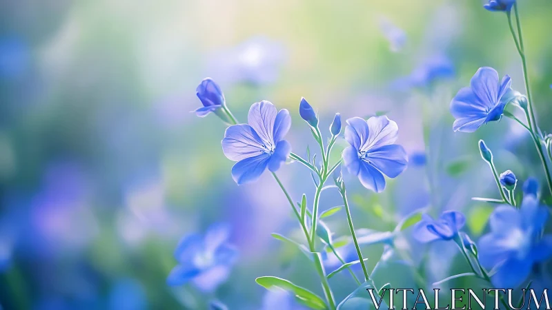 Whispers of blue blossoms drifting through soft spring light.