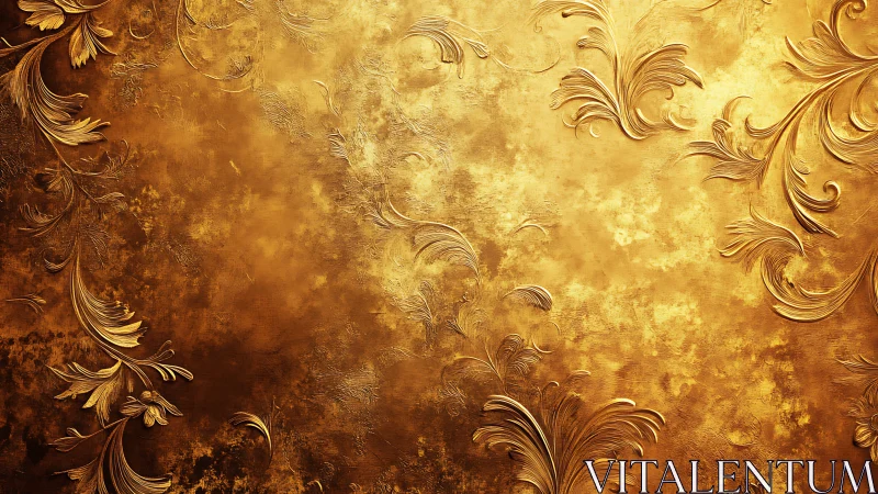Golden swirls and baroque leaves on glowing textured foil.