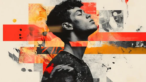 Profiled dreamer within bold abstract geometric color fields.