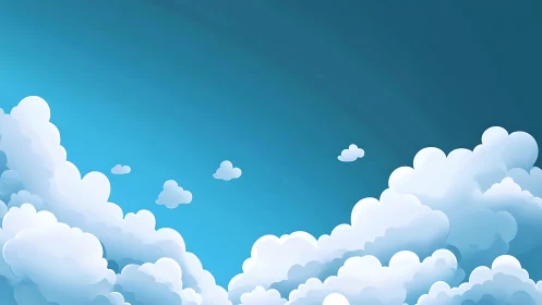 Billowy cartoon clouds quietly parade across bright sky